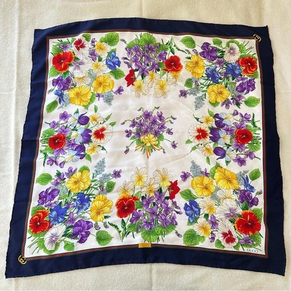 Vintage Gucci Floral Silk Scarf Viole - Picture 1 of 5